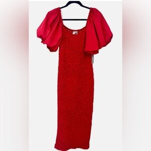 Anthropologie Dolan Red Midi puff sleeve dress XL